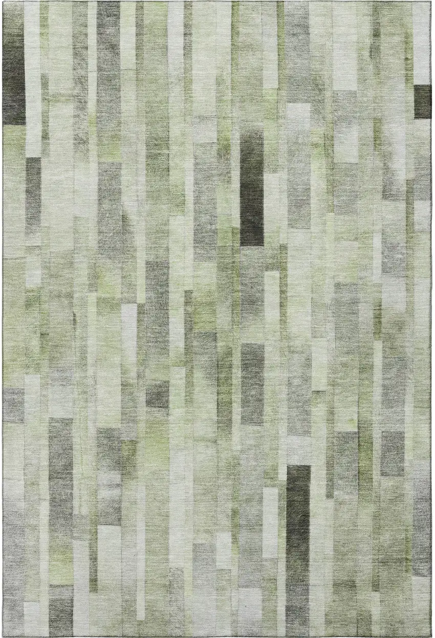 Green Gray And Ivory Striped Washable Area Rug With UV Protection Photo 3