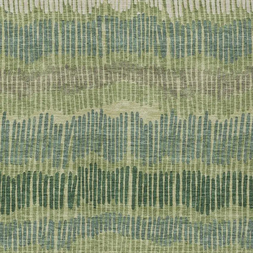Green Gray And Ivory Striped Washable Indoor Outdoor Area Rug Photo 6