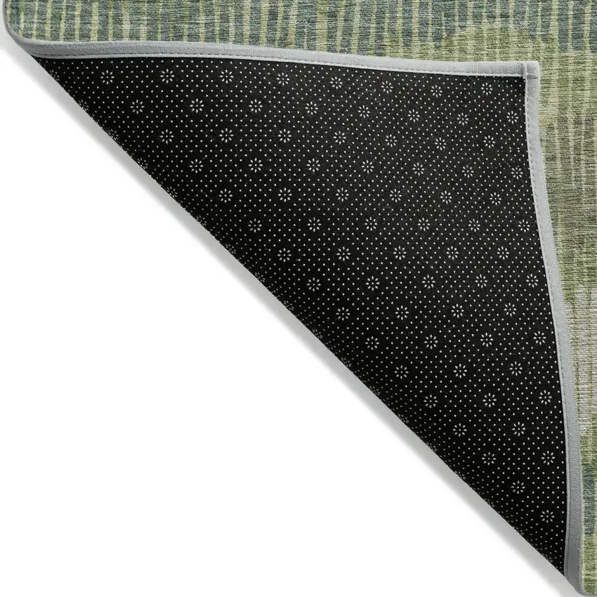 Green Gray And Ivory Striped Washable Indoor Outdoor Area Rug Photo 4