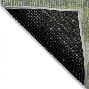 Photo of Green Gray And Ivory Striped Washable Indoor Outdoor Area Rug