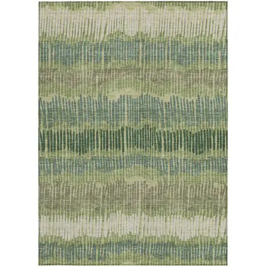 Green Gray And Ivory Striped Washable Indoor Outdoor Area Rug Photo 7