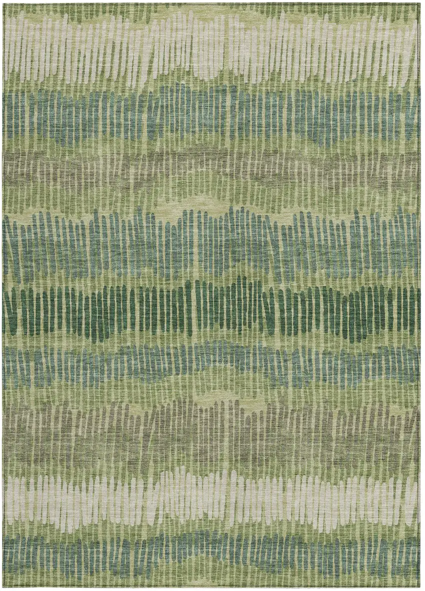 Green Gray And Ivory Striped Washable Indoor Outdoor Area Rug Photo 7