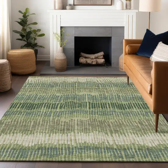 Green Gray And Ivory Striped Washable Indoor Outdoor Area Rug Photo 9