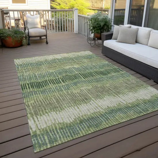 Green Gray And Ivory Striped Washable Indoor Outdoor Area Rug Photo 8