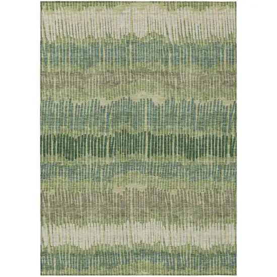 Green Gray And Ivory Striped Washable Indoor Outdoor Area Rug Photo 2