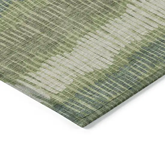 Green Gray And Ivory Striped Washable Indoor Outdoor Area Rug Photo 5