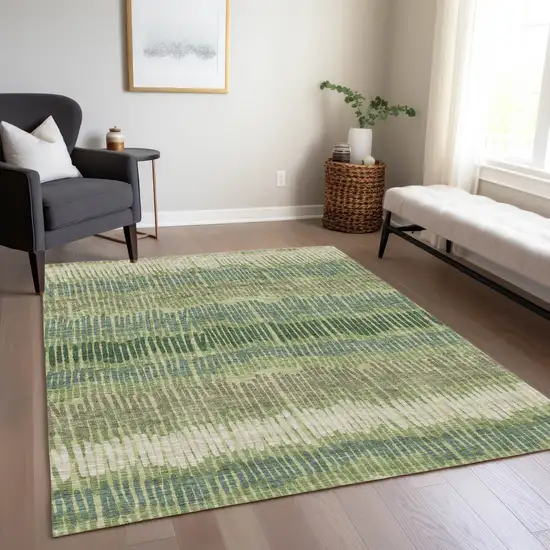 Green Gray And Ivory Striped Washable Indoor Outdoor Area Rug Photo 9