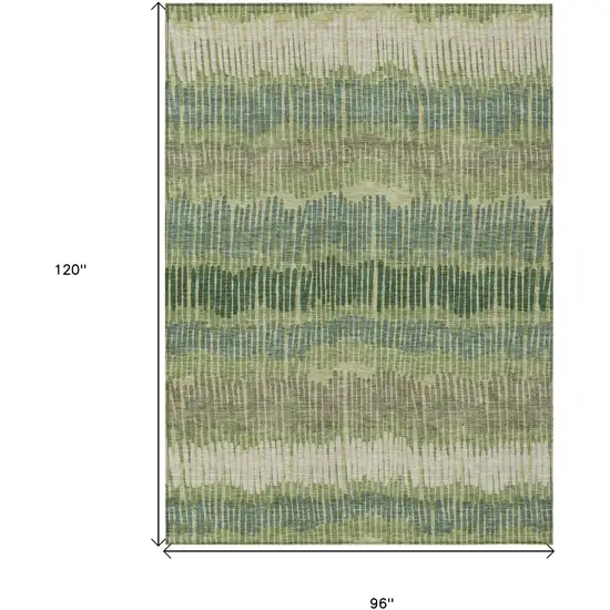 Green Gray And Ivory Striped Washable Indoor Outdoor Area Rug Photo 3
