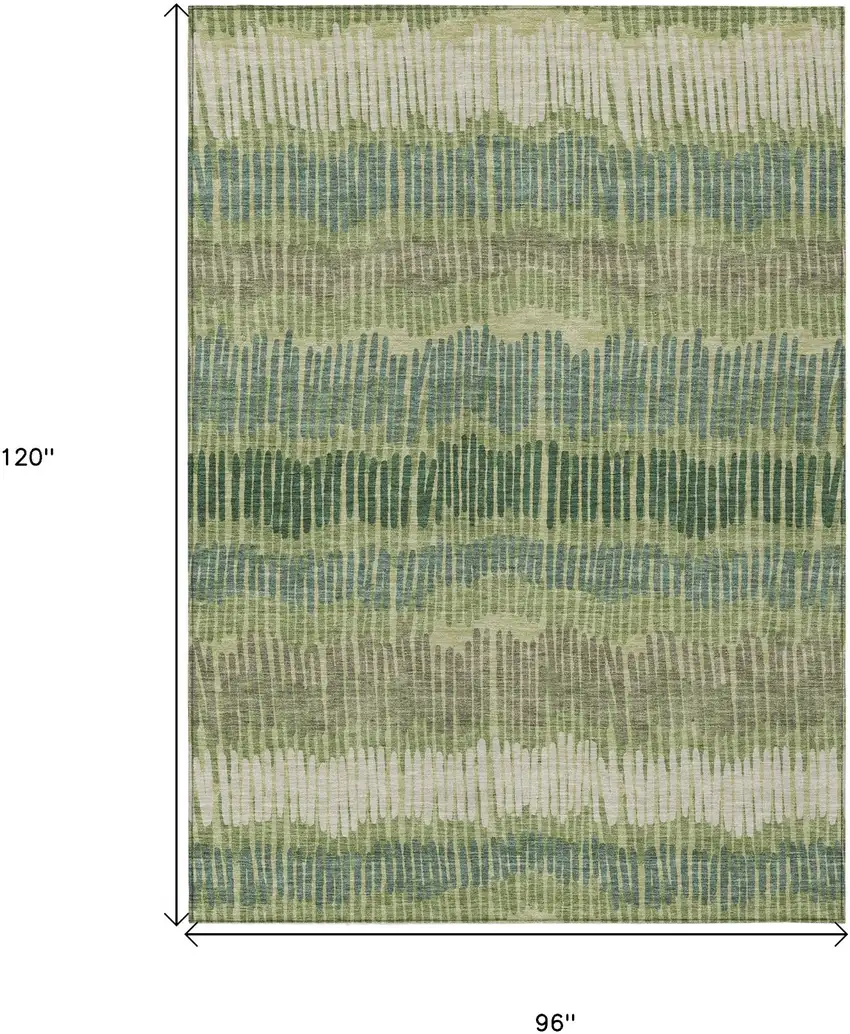 Green Gray And Ivory Striped Washable Indoor Outdoor Area Rug Photo 3