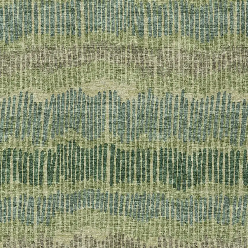 Green Gray And Ivory Striped Washable Indoor Outdoor Area Rug Photo 6