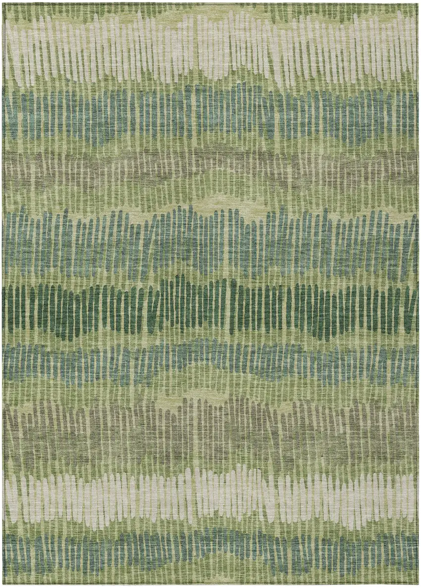 Green Gray And Ivory Striped Washable Indoor Outdoor Area Rug Photo 2