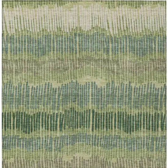 Green Gray And Ivory Striped Washable Indoor Outdoor Area Rug Photo 6