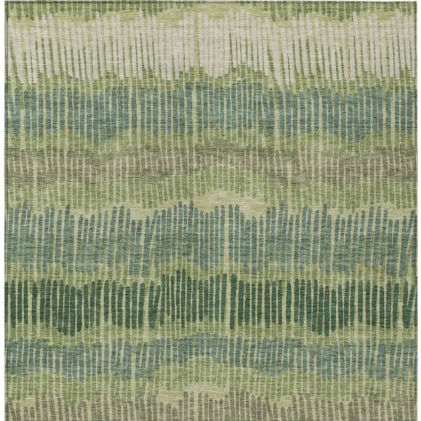 Green Gray And Ivory Striped Washable Indoor Outdoor Area Rug Photo 6