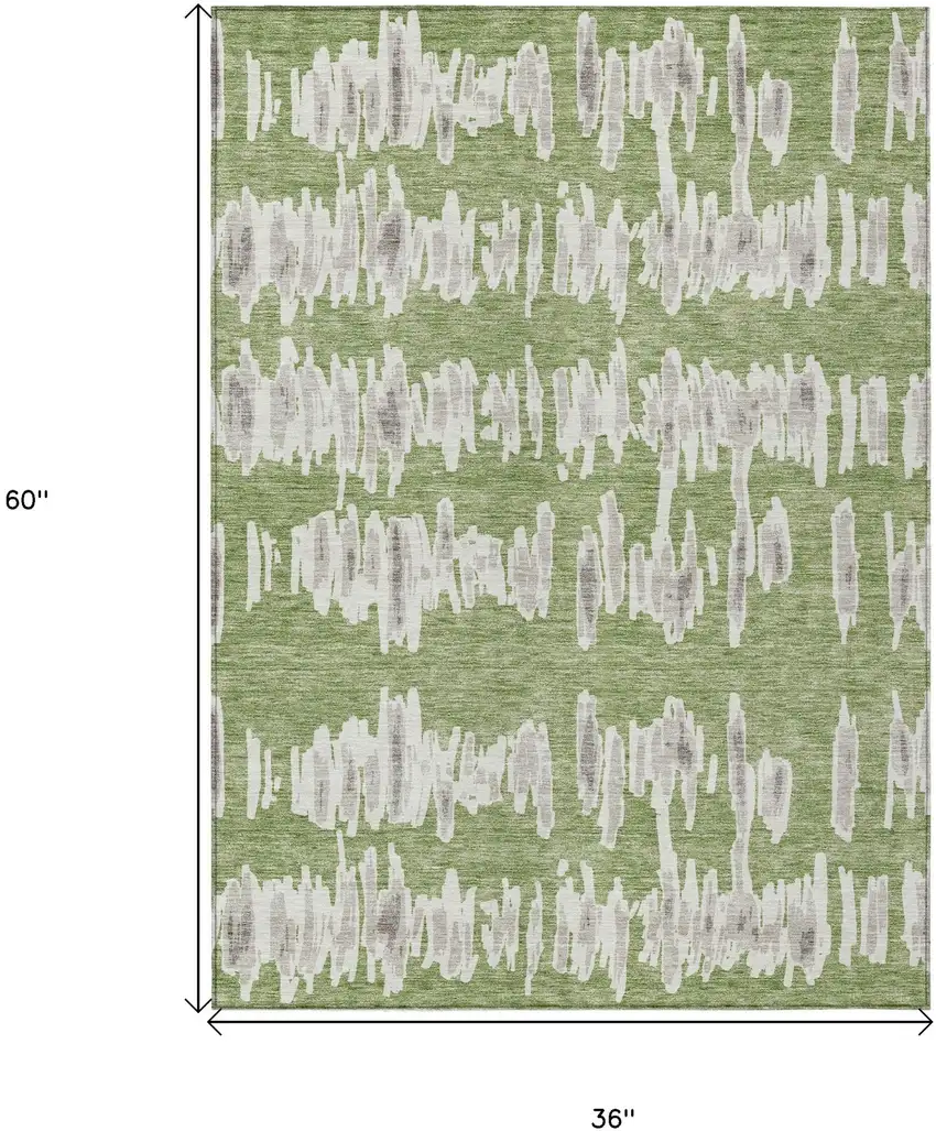 Green Gray And Ivory Striped Washable Indoor Outdoor Area Rug Photo 3