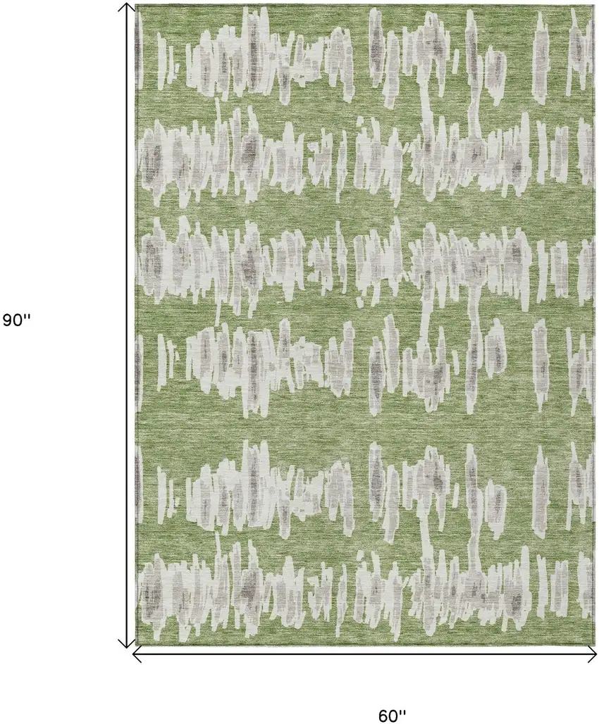 Green Gray And Ivory Striped Washable Indoor Outdoor Area Rug Photo 3