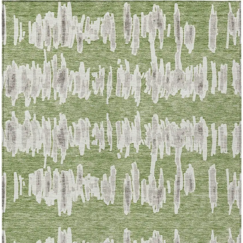Green Gray And Ivory Striped Washable Indoor Outdoor Area Rug Photo 8