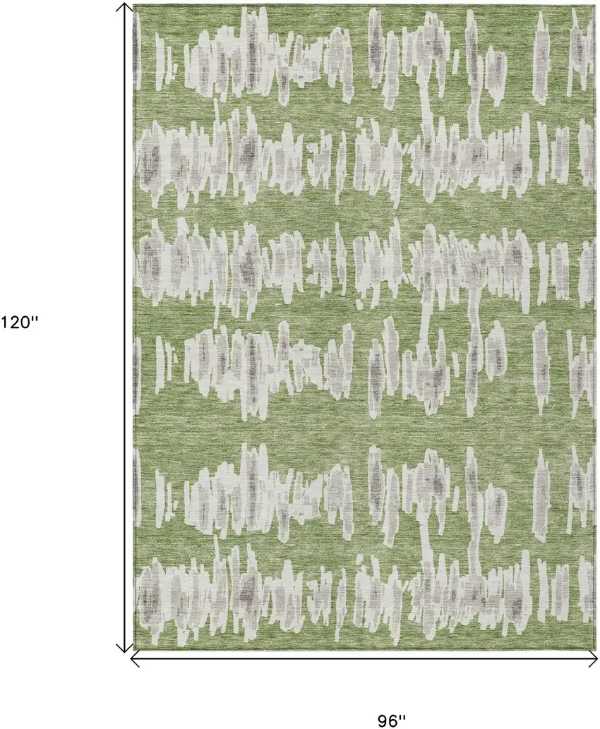 Green Gray And Ivory Striped Washable Indoor Outdoor Area Rug Photo 3