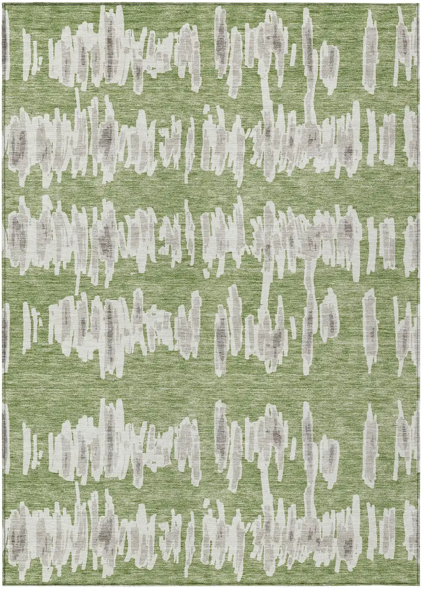 Green Gray And Ivory Striped Washable Indoor Outdoor Area Rug Photo 2