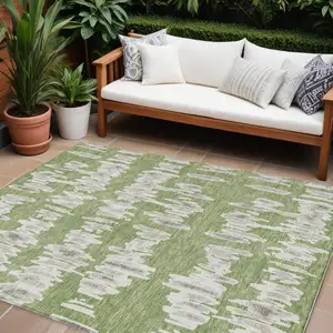 Photo of Green Gray And Ivory Striped Washable Indoor Outdoor Area Rug