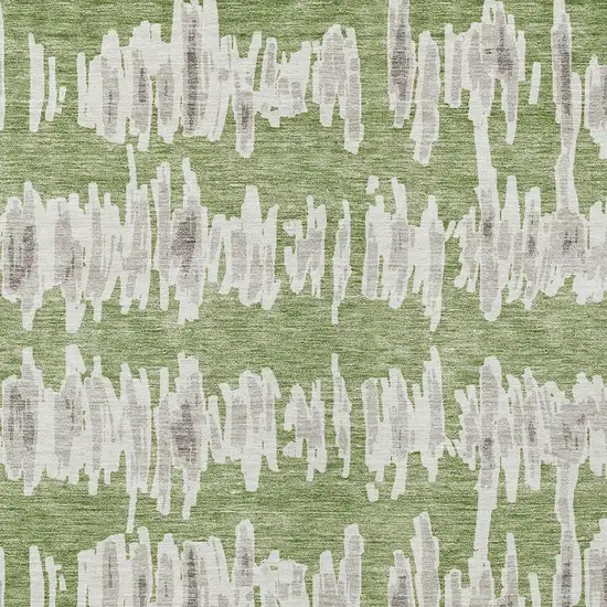 Green Gray And Ivory Striped Washable Indoor Outdoor Area Rug Photo 7