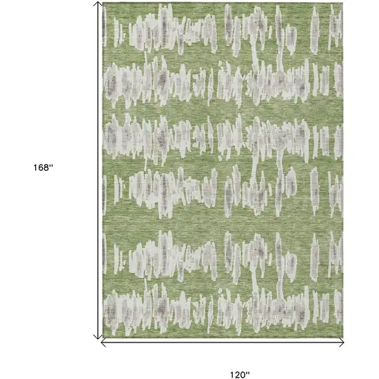 Green Gray And Ivory Striped Washable Indoor Outdoor Area Rug Photo 3