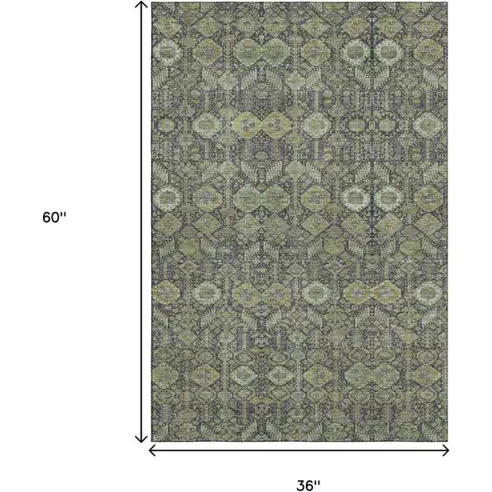 Green Gray And Ivory Tribal Washable Area Rug With UV Protection Photo 3