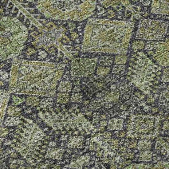 Green Gray And Ivory Tribal Washable Area Rug With UV Protection Photo 9