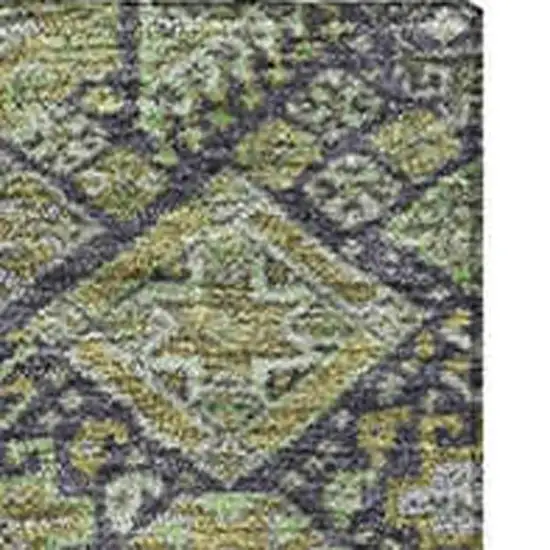 Green Gray And Ivory Tribal Washable Area Rug With UV Protection Photo 3
