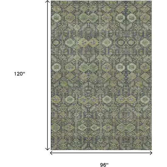 Green Gray And Ivory Tribal Washable Area Rug With UV Protection Photo 3