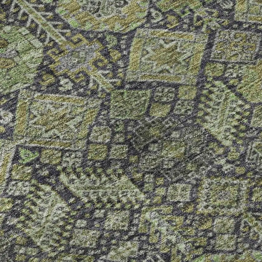 Green Gray And Ivory Tribal Washable Area Rug With UV Protection Photo 9