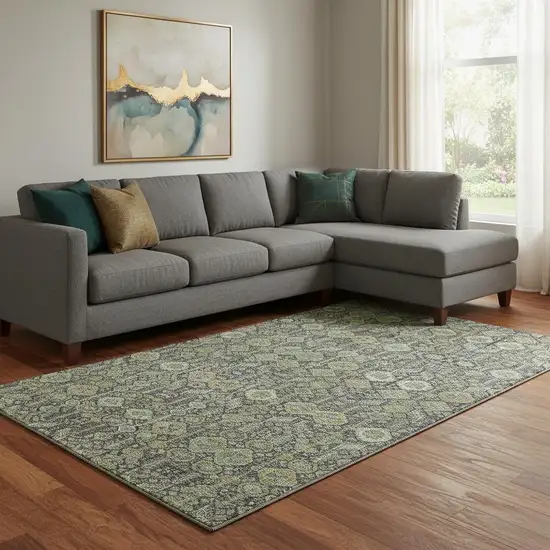 Green Gray And Ivory Tribal Washable Area Rug With UV Protection Photo 1