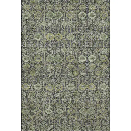 Green Gray And Ivory Tribal Washable Area Rug With UV Protection Photo 1