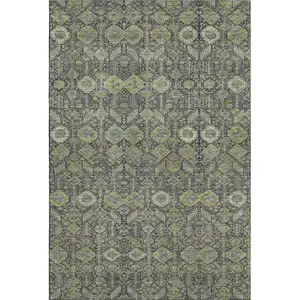 Photo of Green Gray And Ivory Tribal Washable Area Rug With UV Protection