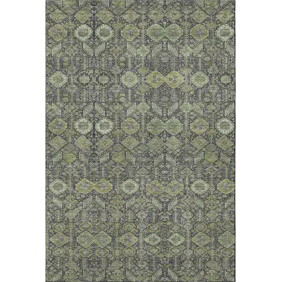 Green Gray And Ivory Tribal Washable Area Rug With UV Protection Photo 4