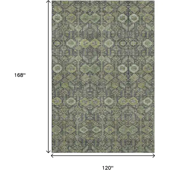Green Gray And Ivory Tribal Washable Area Rug With UV Protection Photo 3