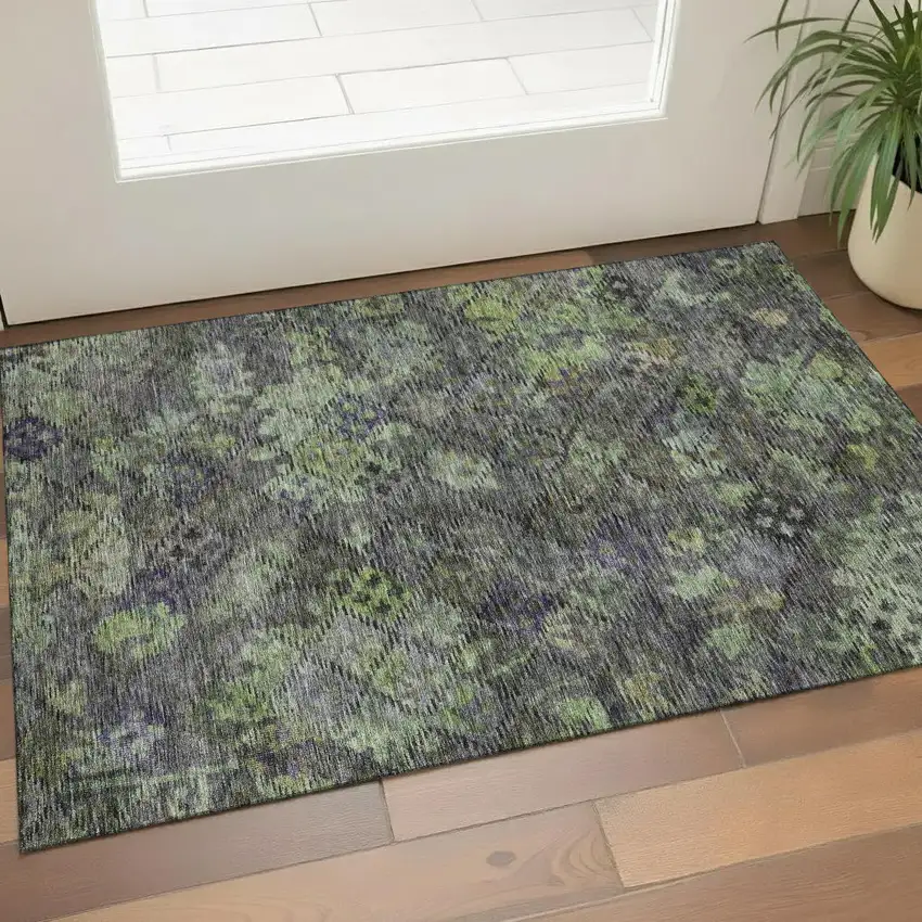Green Gray And Purple Abstract Geometric Washable Area Rug With UV Protection Photo 1