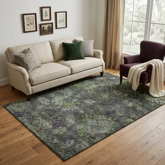 Green Gray And Purple Abstract Geometric Washable Area Rug With UV Protection Photo 1