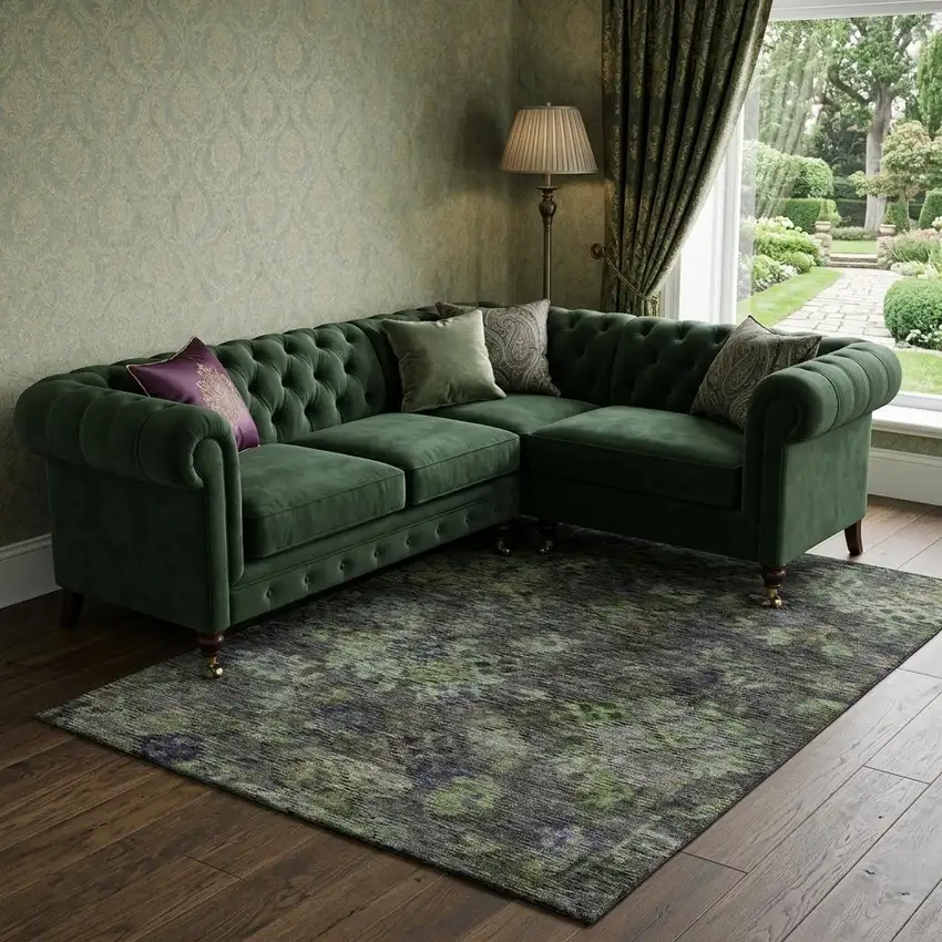 Green Gray And Purple Abstract Geometric Washable Area Rug With UV Protection Photo 1