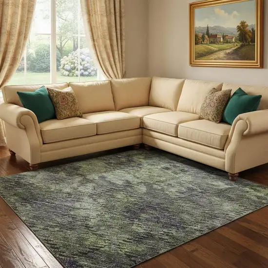 Green Gray And Purple Abstract Geometric Washable Area Rug With UV Protection Photo 2