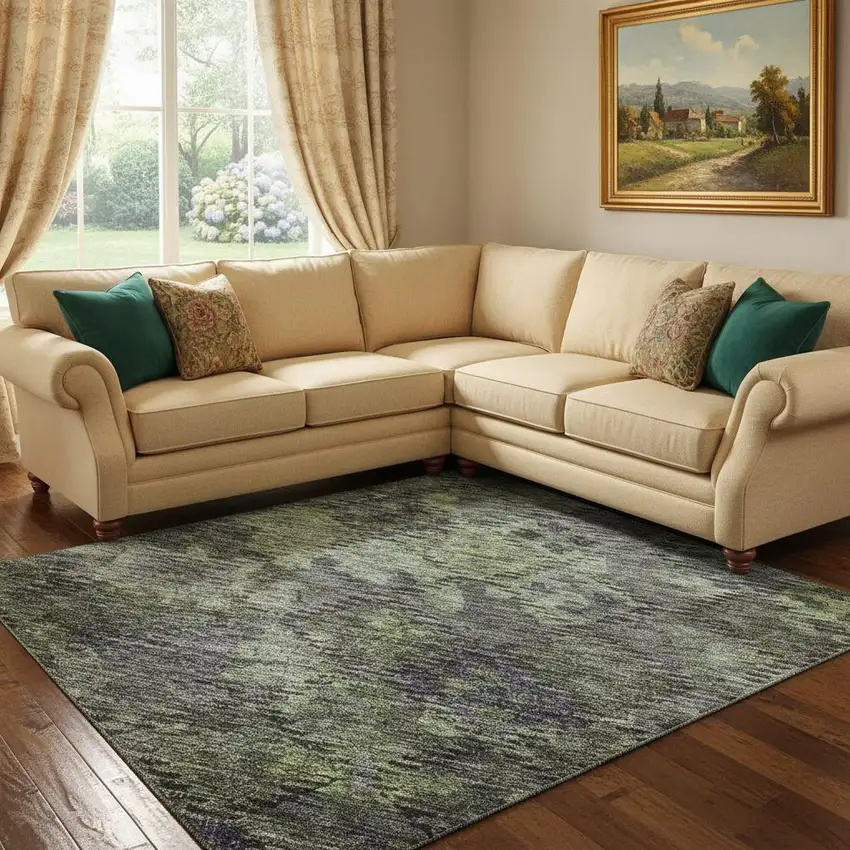 Green Gray And Purple Abstract Geometric Washable Area Rug With UV Protection Photo 2