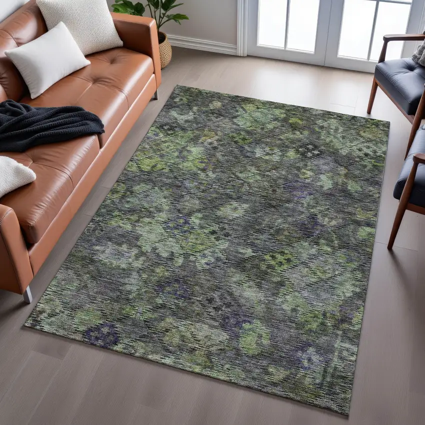 Green Gray And Purple Abstract Geometric Washable Area Rug With UV Protection Photo 5