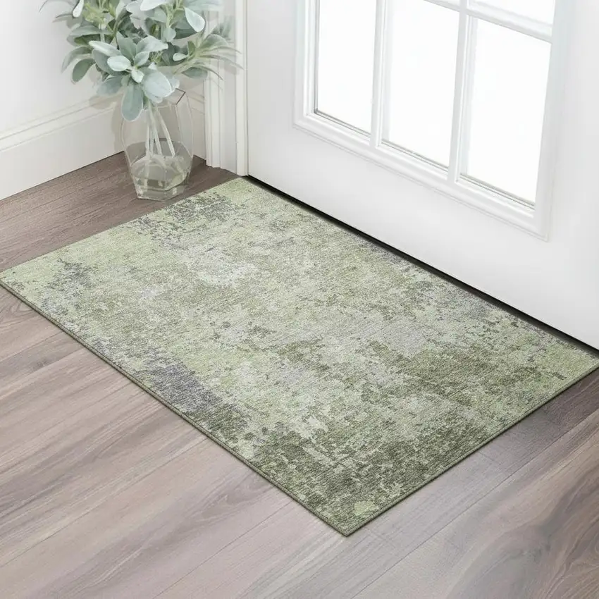 Green Gray And Purple Abstract Washable Area Rug With UV Protection Photo 2