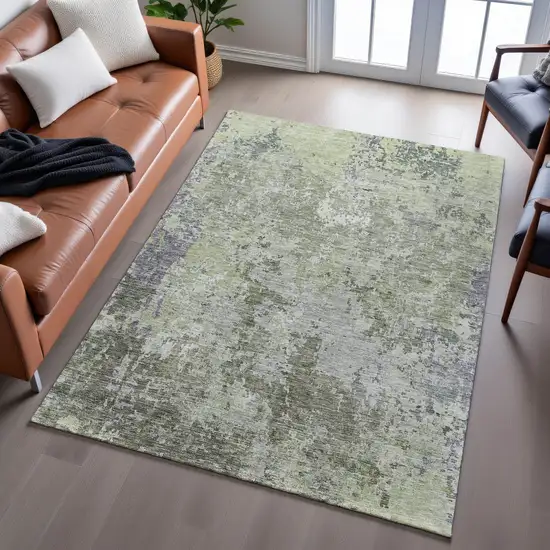 Green Gray And Purple Abstract Washable Area Rug With UV Protection Photo 5