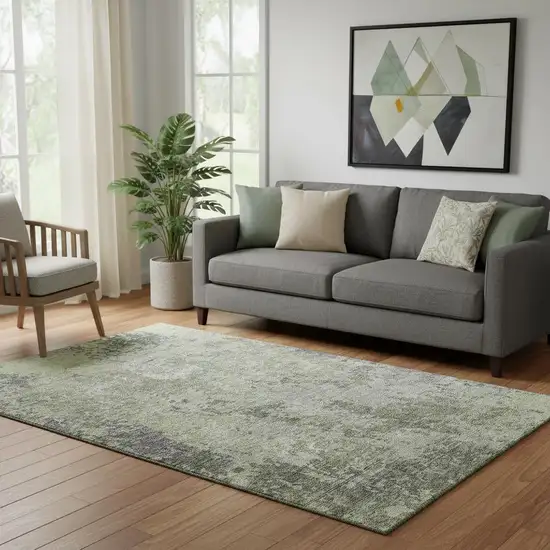 Green Gray And Purple Abstract Washable Area Rug With UV Protection Photo 2