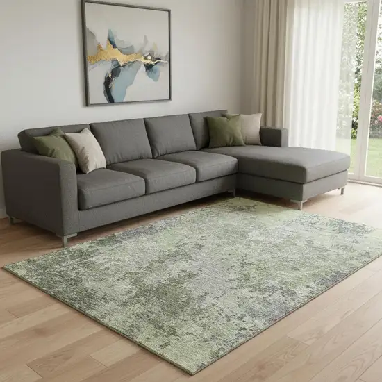 Green Gray And Purple Abstract Washable Area Rug With UV Protection Photo 2