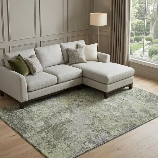 Green Gray And Purple Abstract Washable Area Rug With UV Protection Photo 1