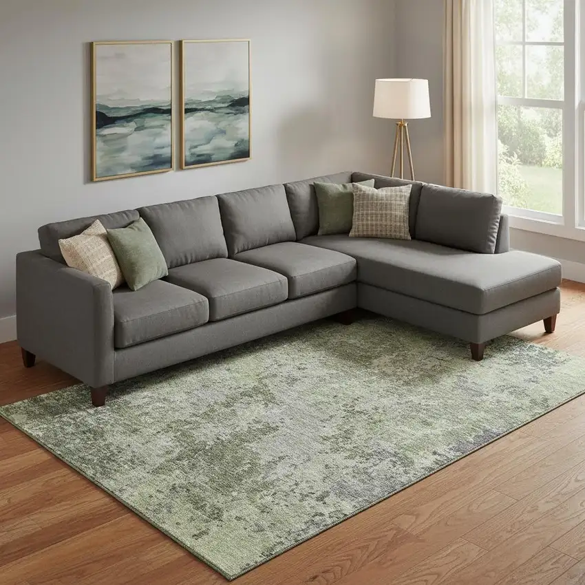 Green Gray And Purple Abstract Washable Area Rug With UV Protection Photo 2