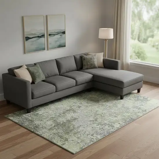 Green Gray And Purple Abstract Washable Area Rug With UV Protection Photo 2