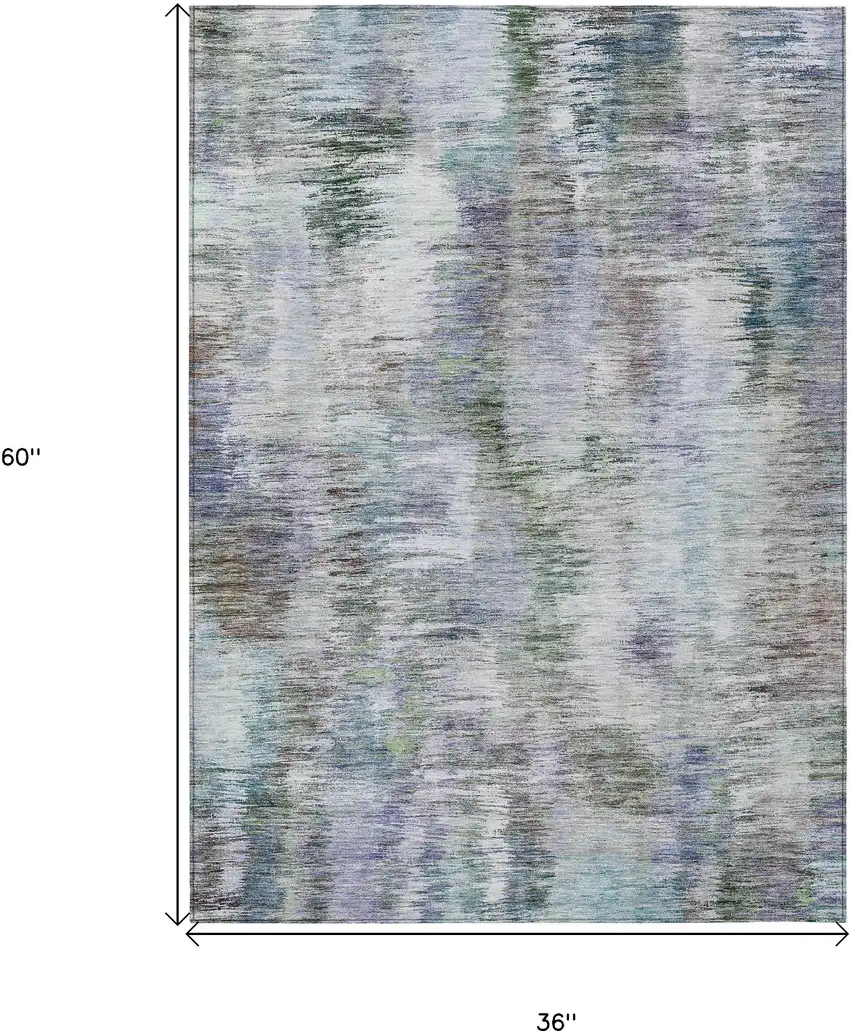 Green Gray And Purple Abstract Washable Indoor Outdoor Area Rug Photo 3