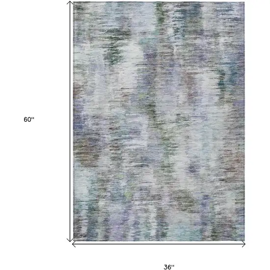 Green Gray And Purple Abstract Washable Indoor Outdoor Area Rug Photo 3